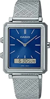 Casio Men Watch Analog Digital Blue Dial Stainless Steel Mesh Band MTP-B205M-2EDF