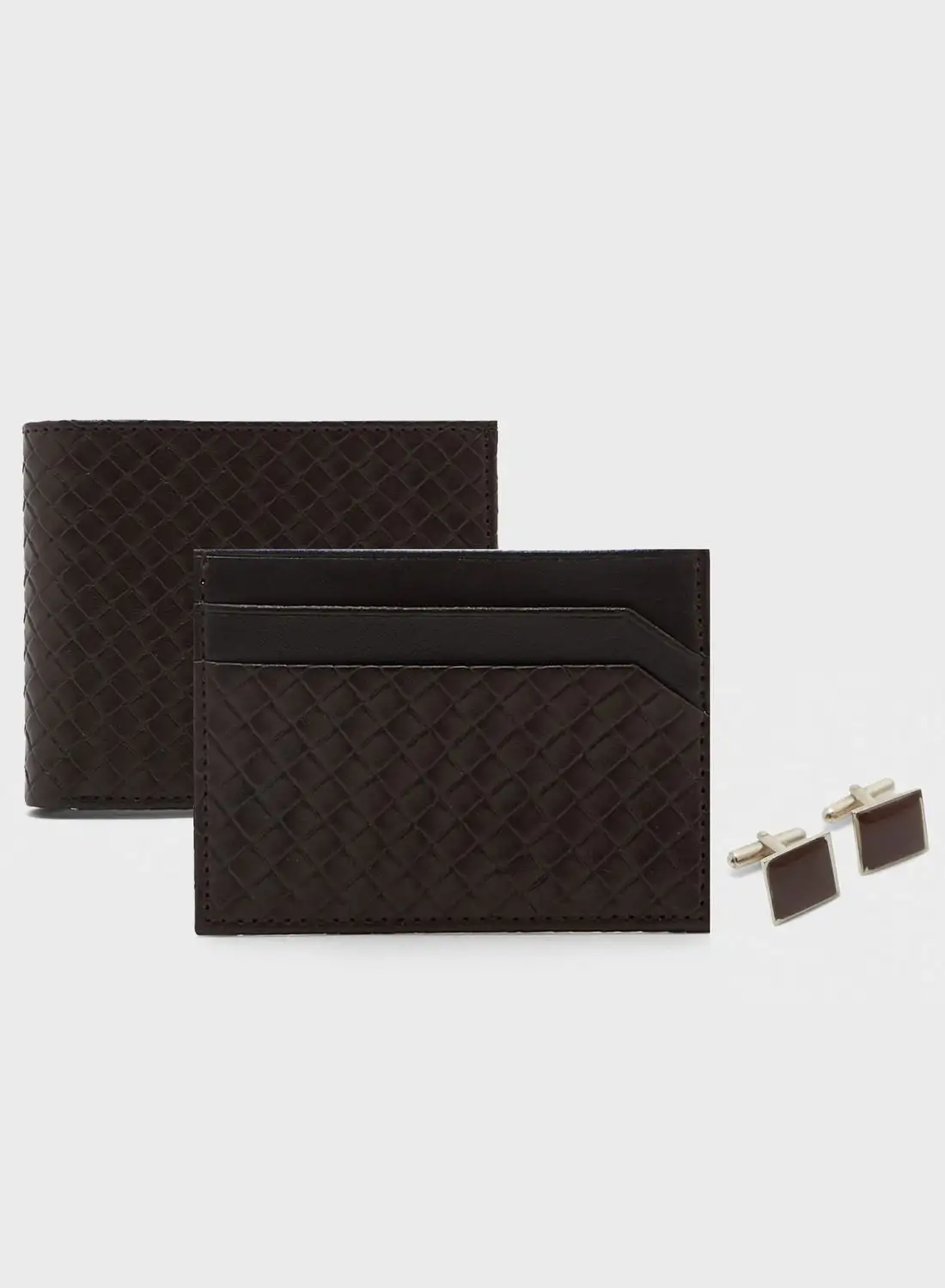 Robert Wood Leatherette Wallet, Card Holder Ad Cuff Links Gift Set