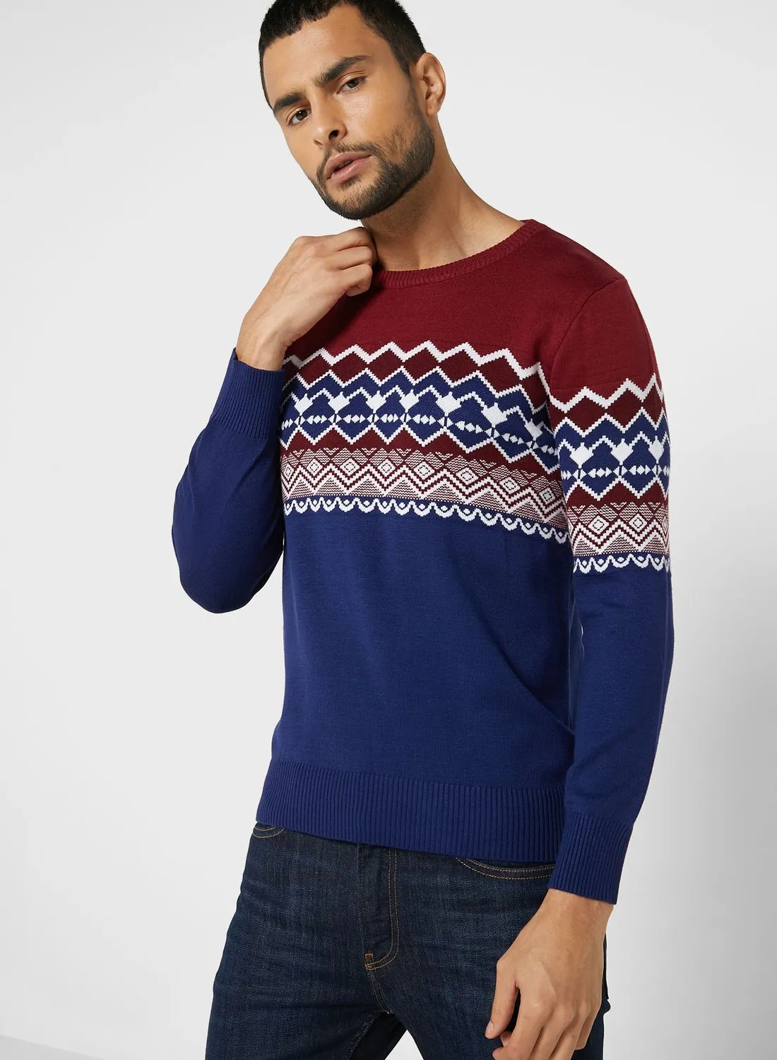 Seventy Five Patterned Crew Neck Sweater