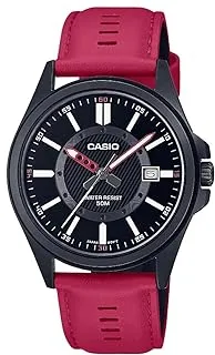 Casio Men Watch Analog Black Dial Genuine Leather Band Black Ion Plated Case MTP-E700BL-1EVDF