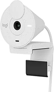 كاميرا ويب Logitech Brio 300 Full HD مع مصراع للخصوصية ، وميكروفون للحد من الضوضاء ، ومنفذ USB-C ، ومعروف للتكبير ، و Microsoft Teams ، و Google Meet ، وتصحيح الضوء التلقائي - أبيض فاتح