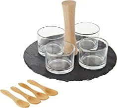 Cuisine Art Round Slate Serving Set with 4 Glass Bowls