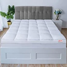 Sandy Super Rich Mattress Topper 1Pc Fitted Sheet Style Up to 35cm, 100% Super Soft Microfiber Fabric, Cloudy Soft & Thick Down Alternative Filling (Twin XL Size: 120X200cm +10cm Thick, White Stripe)