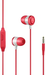 Promate In-Ear Wired Headphones,Premium Metallic Hi-Fi Stereo Wired Earphone,Built-in Mic,Comfortable Fit Earbuds,1.2m Tangle-Free Cord and One-Button Control for Smartphones,Tablets, Pc,Ingot-RED