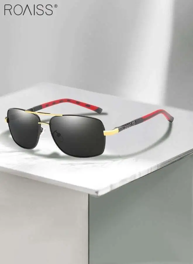 roaiss Men's Polarized Rectangular Sunglasses UV400 Protection Sun Glasses with Metal Frame Fashion Anti-Glare Eyewear for Men Driving Fishing Traveling 65mm