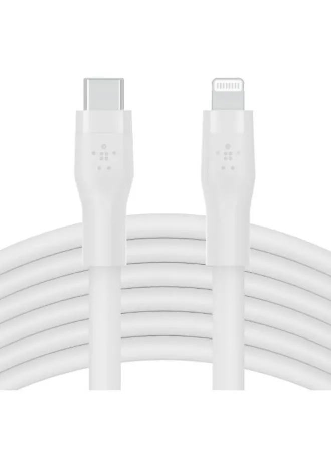 belkin BoostCharge Flex Silicone USB Type C to Lightning Cable (3M/10ft), MFi Certified 20W Fast Charging PD Power Delivery for iPhone 14/14 Plus, 13, 12, Pro, Max, Mini, SE, iPad and More White