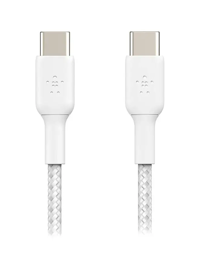 بلكين بلكين كابل مضفر من USB-C إلى USB-C (كابل شحن سريع USB Type-C لأجهزة Samsung و Pixel و iPad Pro والمزيد) - 1 متر ، أبيض أبيض