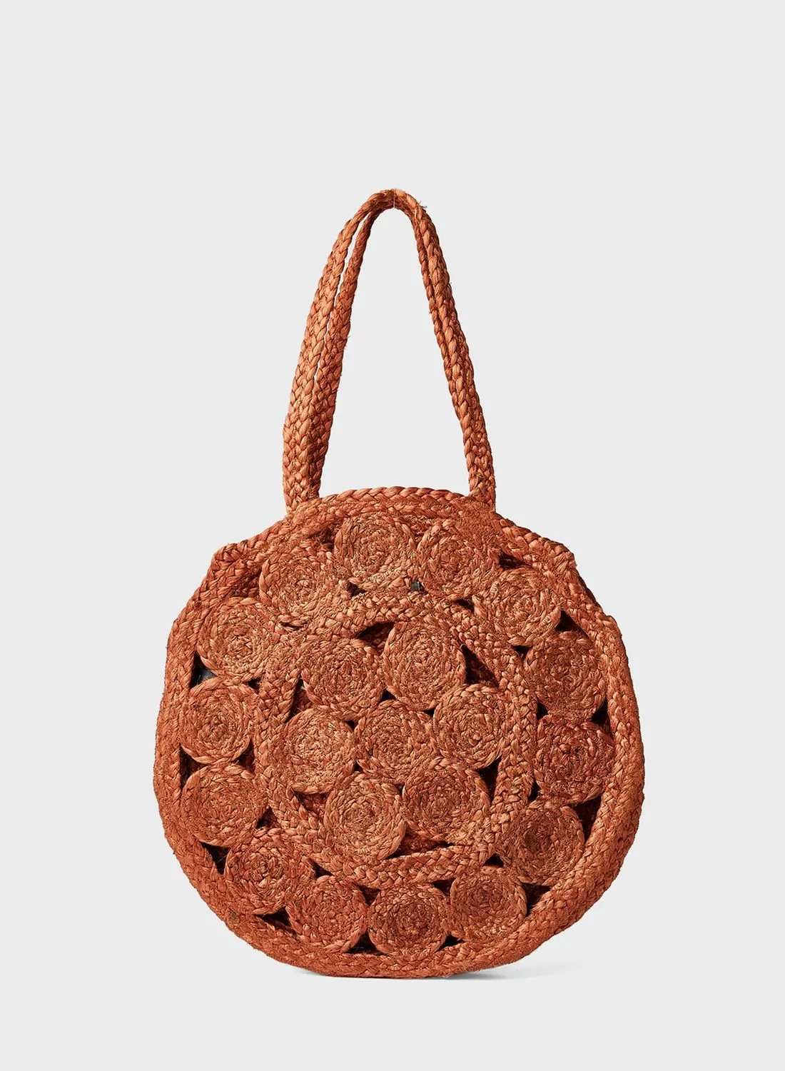 ONLY Johanne Round Jute Flower Tote Bag