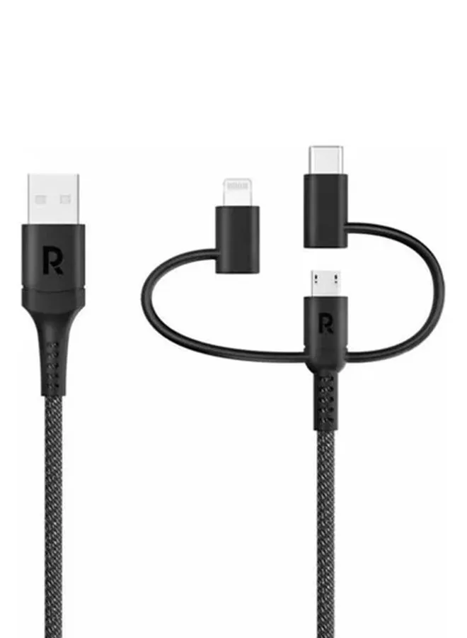 RAVPOWER 3-In-1 Global USB Micro With Type C And Lightning Charging Cable 1.2M Black