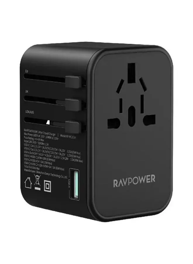 RAVPOWER 3-Port Pioneer Travel Charger Global Version PD 65W Black