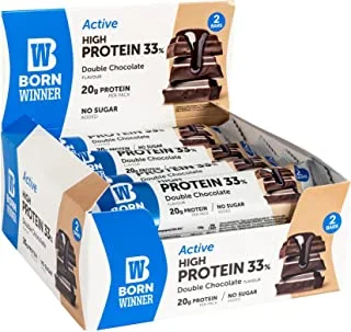 Born Winner Protein bar ACTIVE - DOUBLE CHOCO 12 x 60g NO SUGAR ADDED, 20g PROTEIN ,GLUTEN FREE