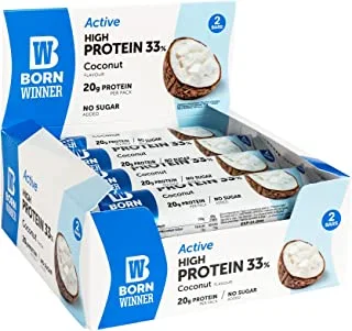 لوح البروتين بورن وينر أكتيف - جوز الهند 12 × 60 جرام بدون إضافة سكر يحتوي على 20 جرام من البروتين خالي من الغلوتين