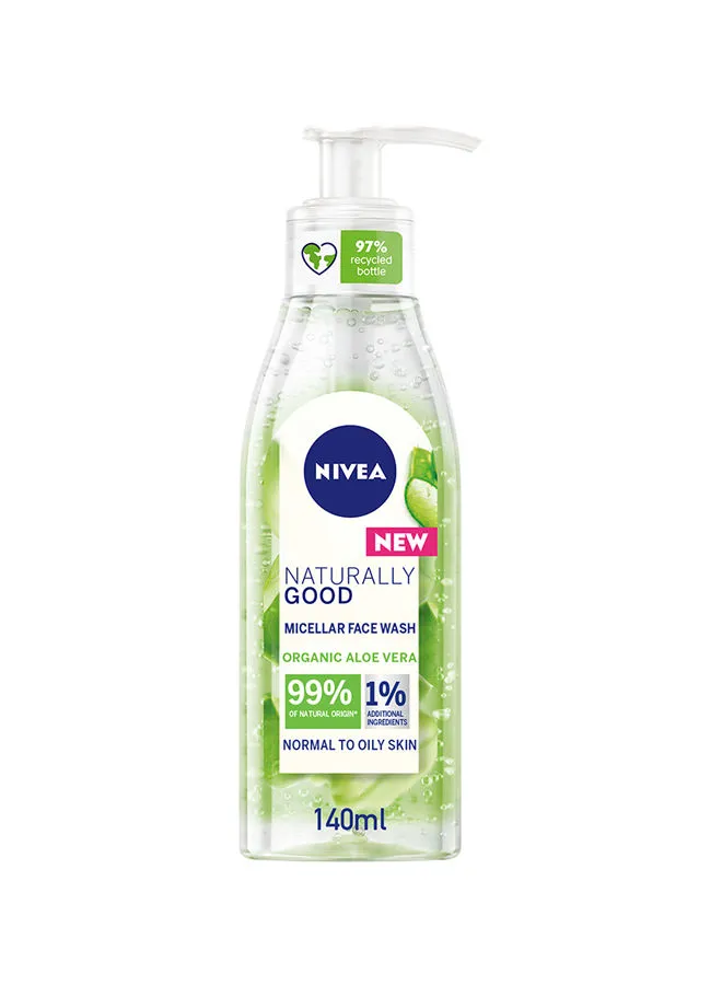 Nivea Naturally Good Micellar Face Wash Organic Aloe Vera Clear 140ml