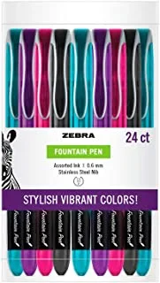 Zebra pen fountain pen set, fine point 0.6mm, assorted colors non-toxic ink, stainless steel nib, disposable, 24-pack (48317)