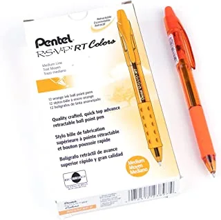 Pentel RSVP RT Colors قلم حبر جاف جديد قابل للسحب ، خط متوسط ​​، برميل ، حبر برتقالي ، صندوق 12 (BK93CRF-F)