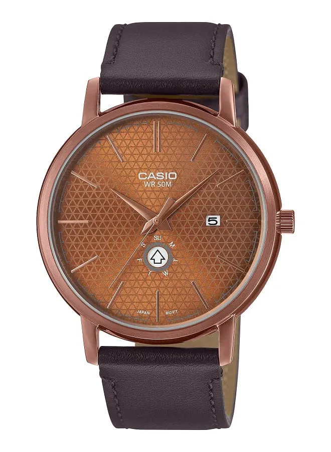 CASIO Men Watch Analog Brown Dial Leather Band Rose Gold Ion Plated Case MTP-B125RL-5AVDF