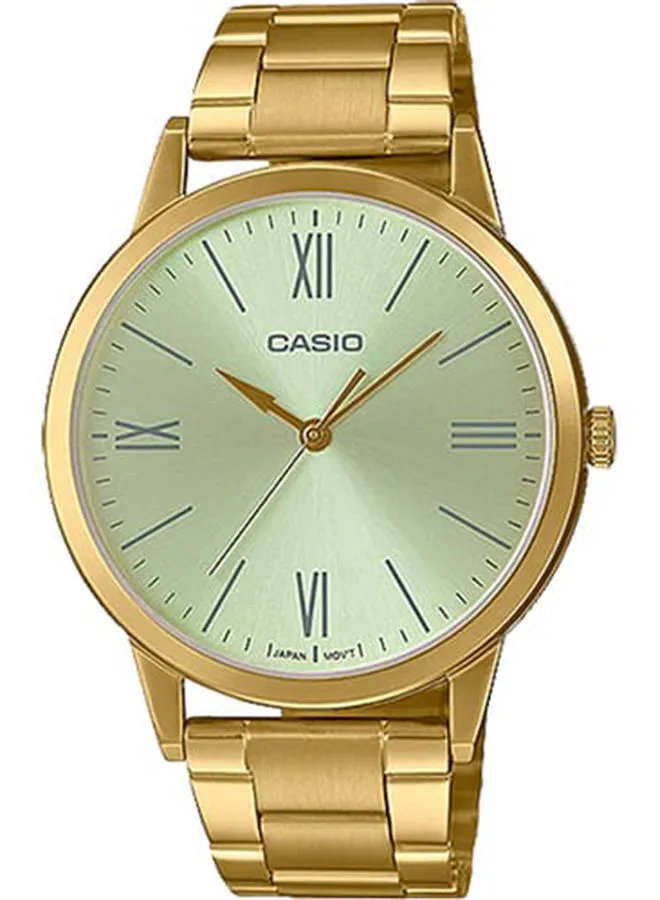 CASIO Men Watch Analog Silver Dial Stainless Steel Gold Ion Plated Band And Case MTP-E600G-9BDF