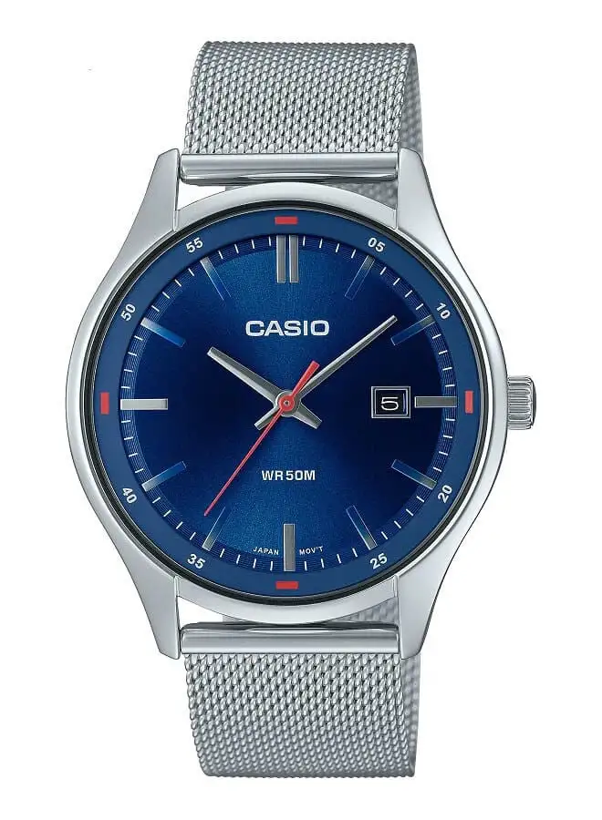 CASIO Men Watch Analog Date Display Blue Dial Stainless Steel Mesh Band MTP-E710M-2AVDF