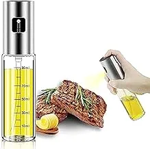 ECVV Oil Spray Dispenser with Scale Line, Leak Proof Stainless Steel Olivia Oil Transparent Bottle, Vinegar Glass Dispenser for Cooking/Salad/Baking Pan/BBQ