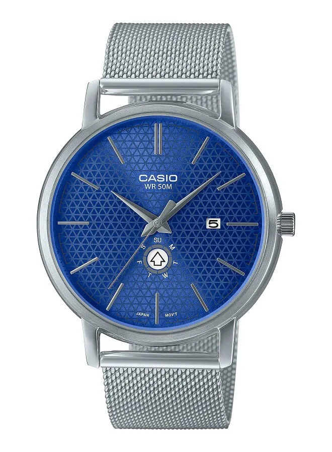 CASIO Men Watch Analog Blue Dial Stainless Steel Mesh Band MTP-B125M-2AVDF