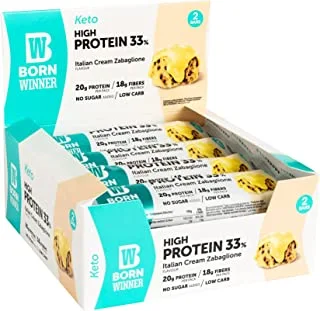 Born Winner Protein bar KETO - ITALIAN CREAM ZABAGLIONE 12 x 60g NO SUGAR ADDED LOW IN CARBOHYDRATES, HAS 20g OF PROTEIN,HIGH PROTEIN AND FIBERS