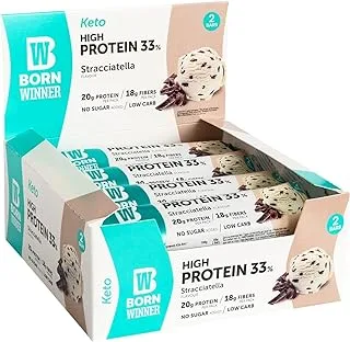 Born Winner Protein bar KETO - STRACCIATELLA 12 x 60g NO SUGAR ADDED LOW IN CARBOHYDRATES،HAS 20g OF PROTEIN , HIGH PROTEIN AND FIBERS