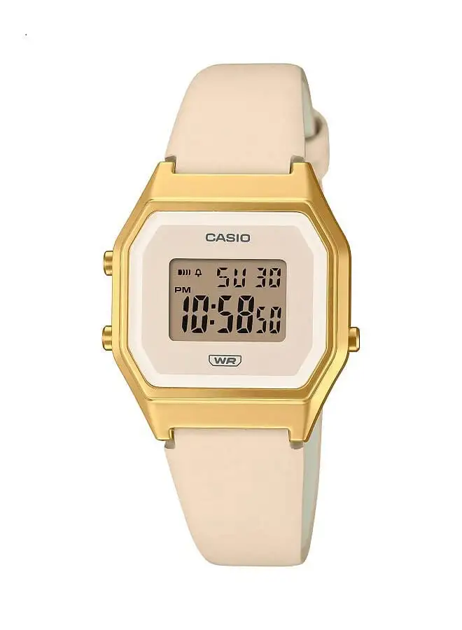 CASIO Women Watch Vintage Digital Gold Dial Genuine Leather Band LA680WEGL-4DF