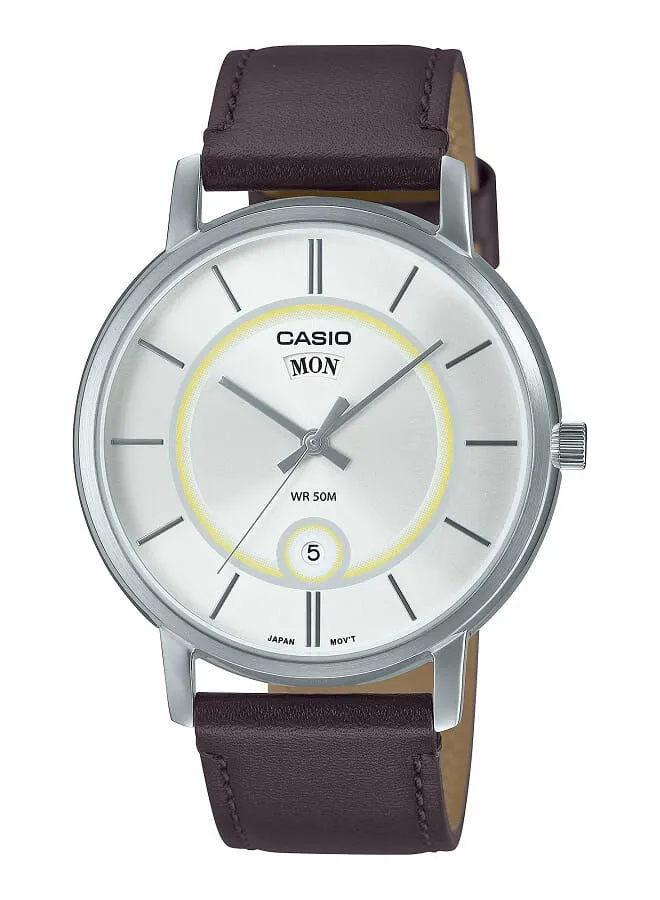 CASIO Men Watch Analog White Dial Genuine Leather Band MTP-B120L-7AVDF