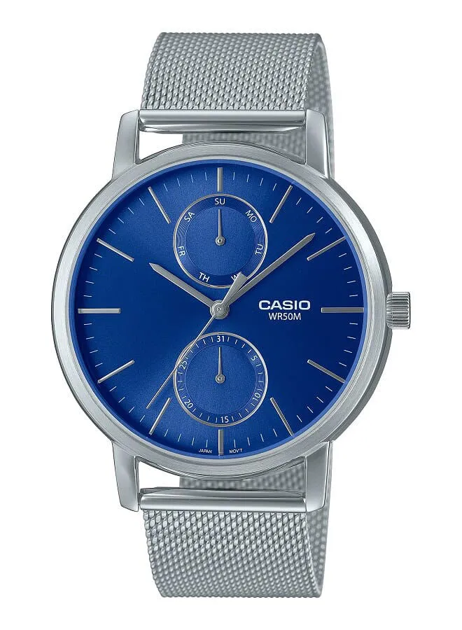 CASIO Men Watch Analog Multi Hand Blue Dial Stainless Steel Mesh Band MTP-B310M-2AVDF