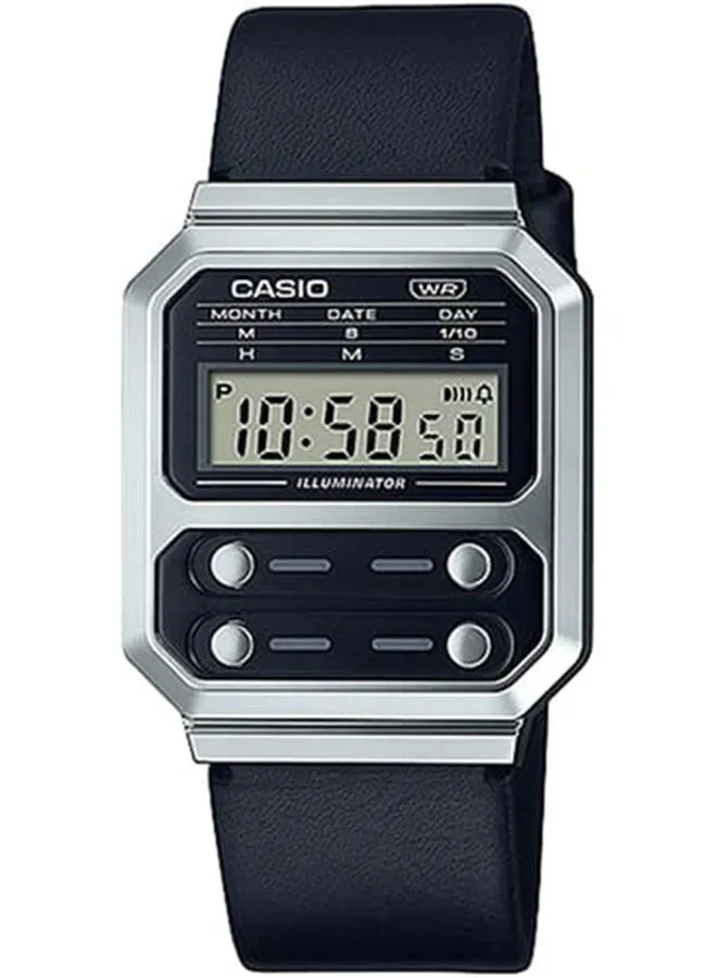 CASIO Unisex Watch Vintage Digital Clear Dial Leather Band A100WEL-1ADF