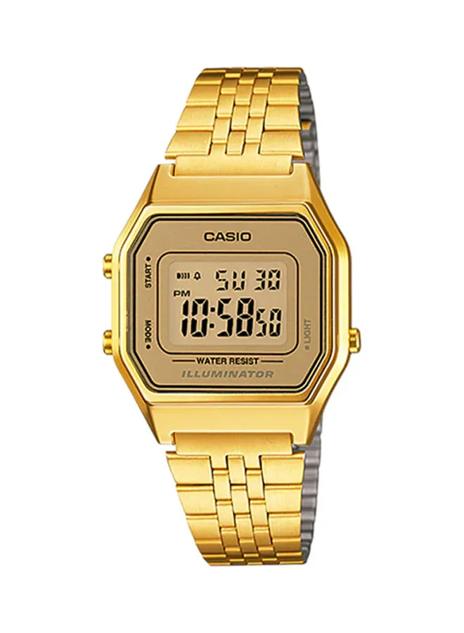 كاسيو ساعة يد رقمية من الستانلس ستيل للنساء LA680WGA-9BDF - 28 ملم - ذهبي