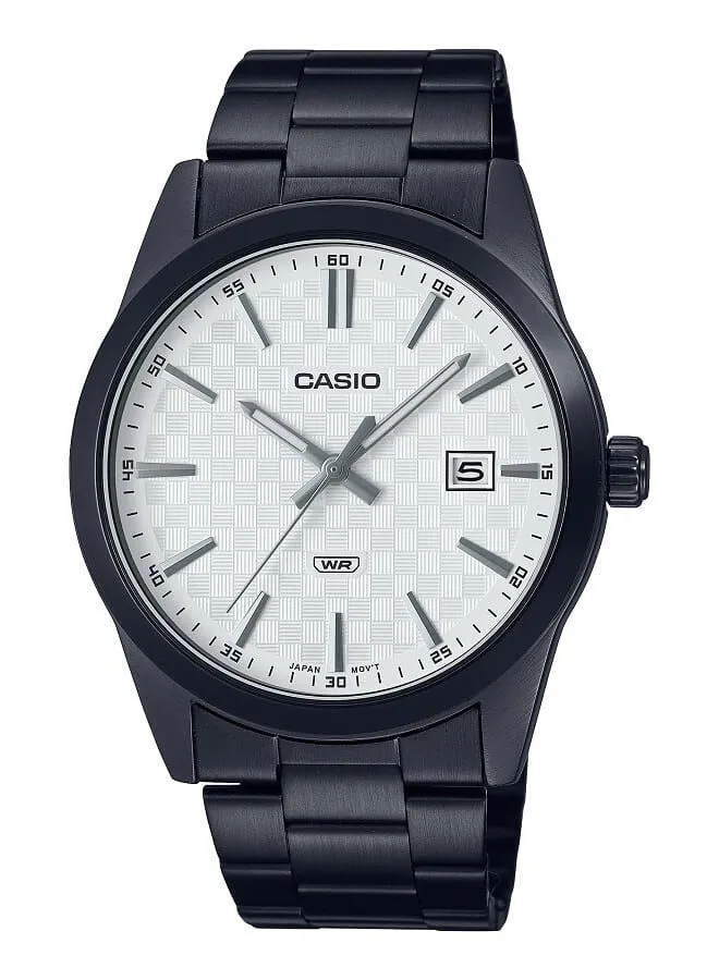 CASIO Men Watch Analog Date Display White Dial Stainless Steel Band Ion Plated Case And Band MTP-VD03B-7AUDF