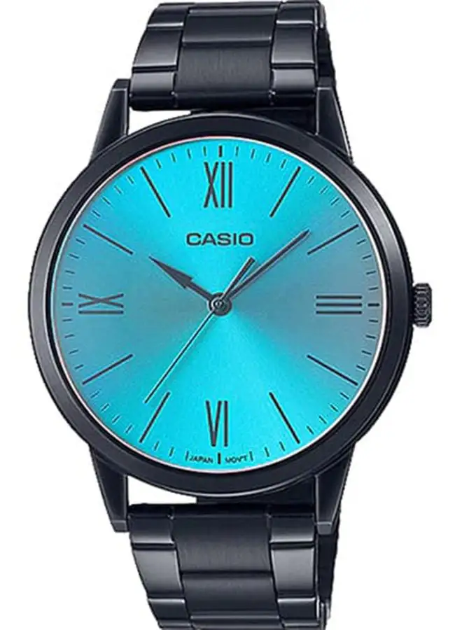 CASIO Men Watch Analog Blue Dial Stainless Steel Black Ion Plated Band And Case MTP-E600B-2BDF