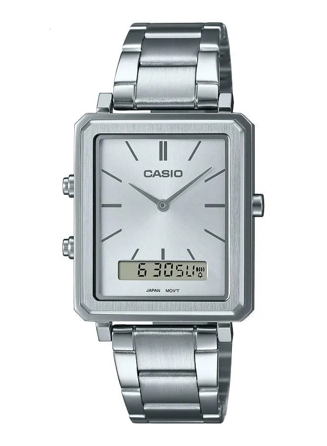 CASIO Men Watch Analog Digital Silver Dial Stainless Steel Band MTP-B205D-7EDF