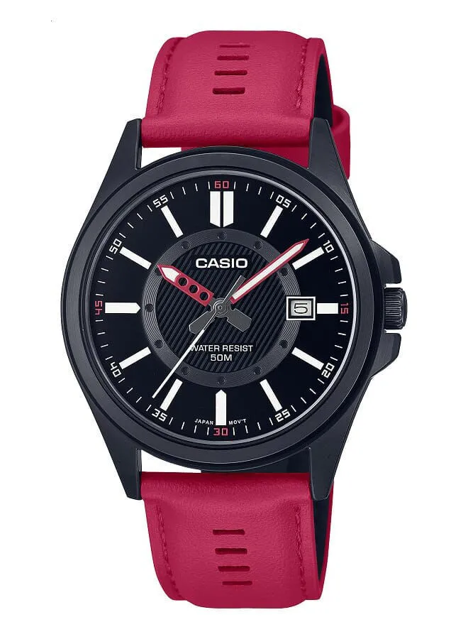 CASIO Men Watch Analog Dial Genuine Leather Band Black Ion Plated Case MTP-E700BL-1EVDF
