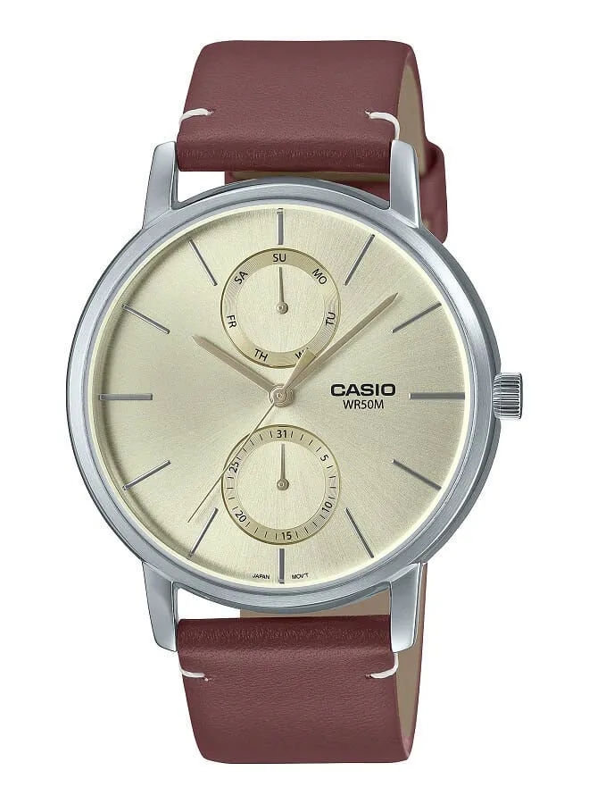 CASIO Men Watch Analog Multi Hand Silver Dial Leather Band MTP-B310L-9AVDF