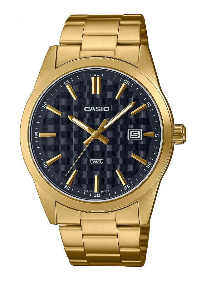 CASIO Men Watch Analog Date Display Black Dial Stainless Steel Gold Ion Plated Case And Band MTP-VD03G-1AUDF