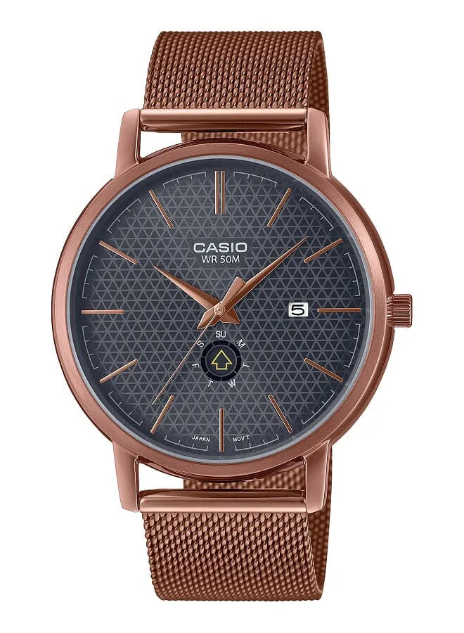 CASIO Men Watch Analog Grey Dial Leather Rose Gold Ion Plated Band And Case MTP-B125MR-8AVDF