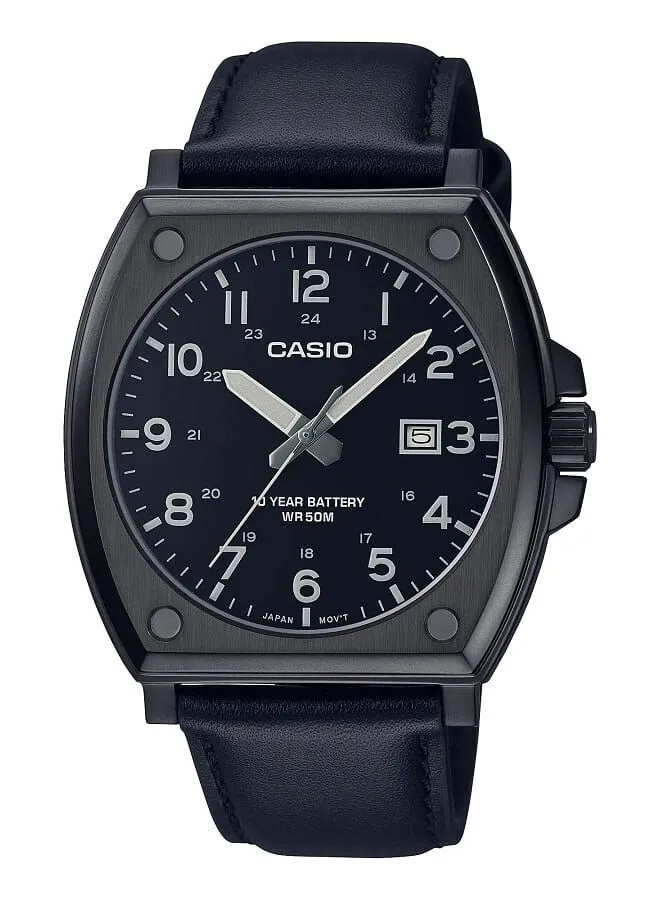 CASIO Men Watch Analog Black Dial Ion Plated Case Leather MTP-E715L-1AVDF