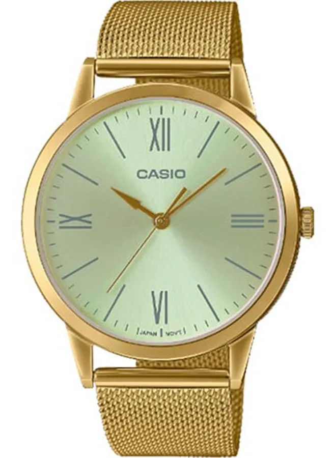 CASIO Men Watch Analog Silver Dial Stainless Steel Mesh Gold Ion Plated Band And Case MTP-E600MG-9BDF