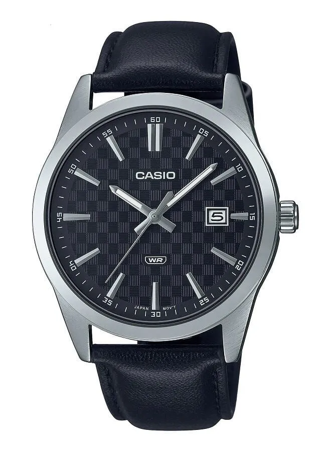 CASIO Men Watch Analog Date Display Black Dial Leather Band MTP-VD03L-1AUDF