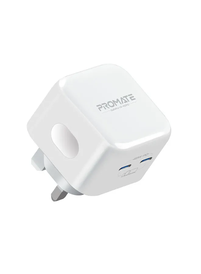 PROMATE 45W Power Delivery GaNFast Charging Adapter White
