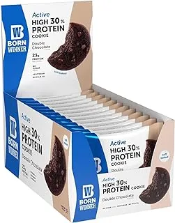 بورن وينر بروتين كوكي أكتيف شوكولاتة مزدوجة 12 × 75 جم محتوى عالي البروتين يحتوي على 23 جم من البروتين ، نباتي خالٍ من السكر ، بدون زيت نخيل مخبوز