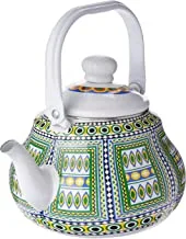 AL RIMAYA Enamel Coated Tea Kettle, 2.5 Liter Capacity, White/Green, One Size