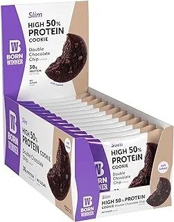 Born Winner Protein Cookie Slim Double Chocolate Chip 12 x 60 g has 22g OF PROTEIN, NO SUGARADDED SOFT BAKED