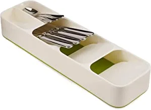 ECVV DrawerStore Kitchen Drawer Organizer Tray for Cutlery Silverware, Utensil Holder and Cutlery Tray, White/Green