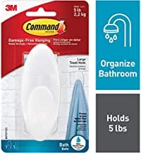 Command Towel Large Hook Clear Frosted| Holds 2.2kg | White color | Water-Resistant Strips | Organize | Decoration | No Tools | Holds Strongly | Damage-Free Hanging | 1 Hook+ 2 Strips/pack