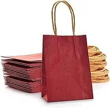 MARKQ Maroon Paper bags with handles 15 x 11 x 6 cm Small Kraft Gift bags for Birthday Party Favors, Weddings, Merchandise, Goodies, Baby Shower (24 Bags)