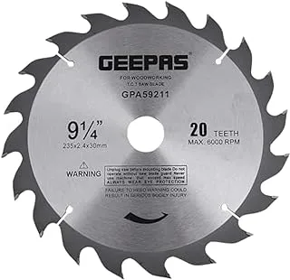 Geepas Professional Circular Saw Blade, 235 mm x 2.4 mm x 30 mm Size, 20 Teeth, Silver/Black