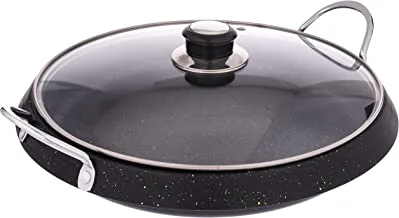 Al Rimaya Cast Aluminum Frying Pan with Glass Lid, 28 cm Size